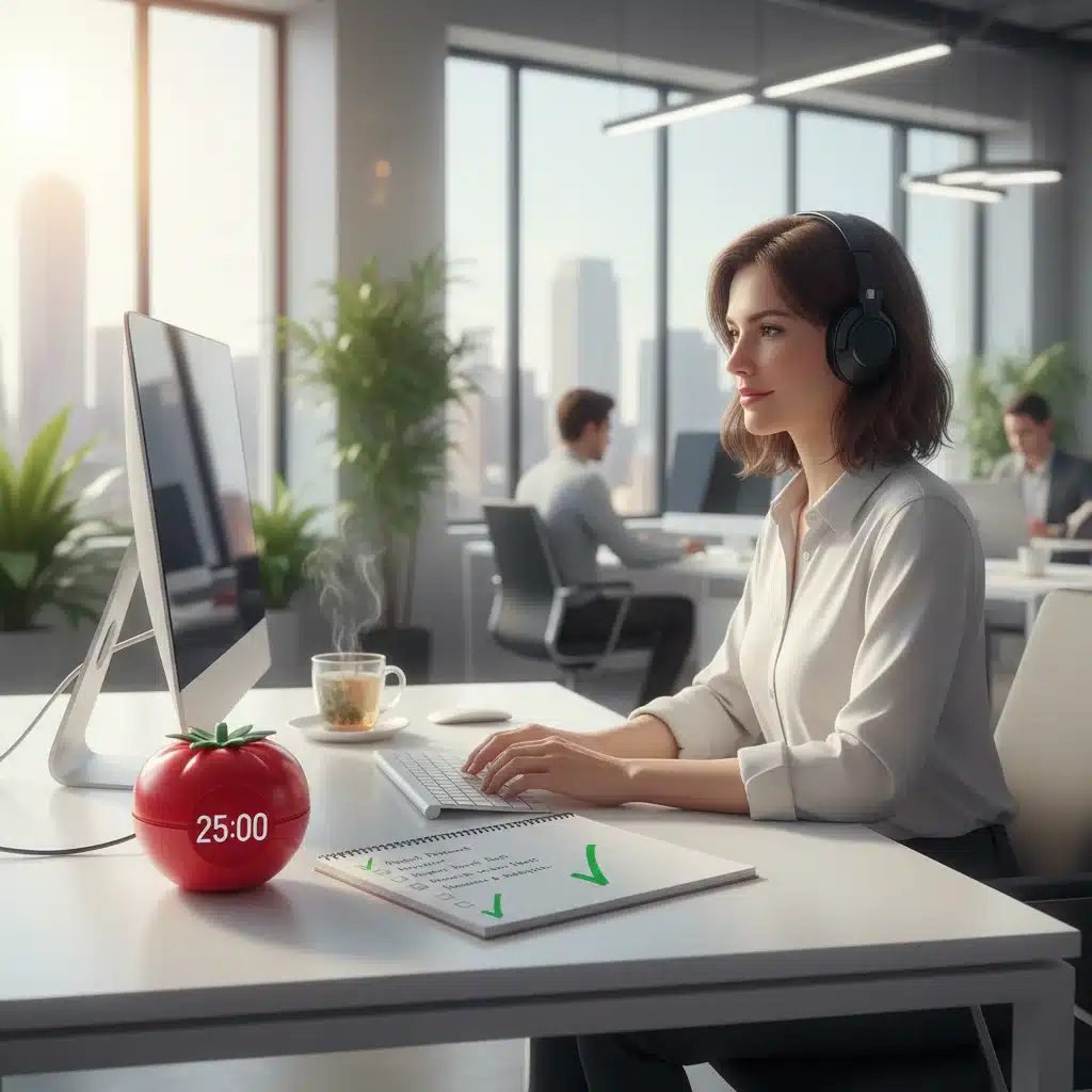 Professional using the Pomodoro Technique for structured work intervals