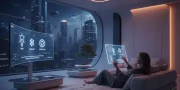 Person remotely controlling smart home devices from a tablet in a modern living room