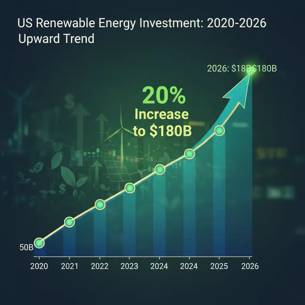 Graph illustrating significant projected increase in US renewable energy investments by 2026.