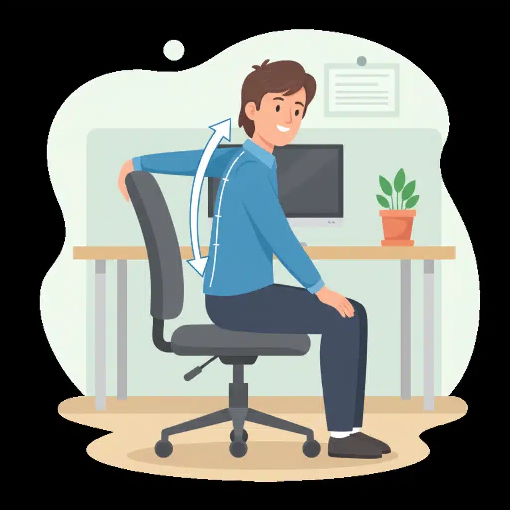 Animated guide for a seated spinal twist to improve posture and alleviate back pain.