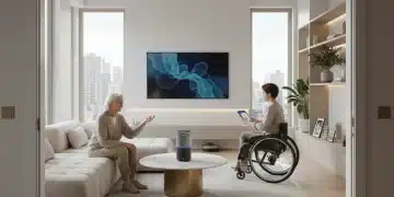 Modern living room with smart home tech for universal accessibility