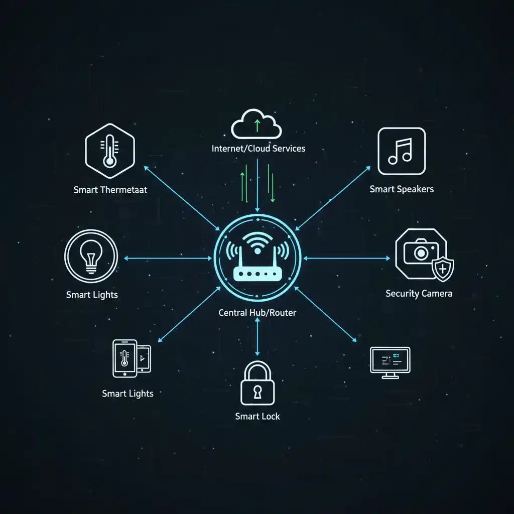 Smart home network diagram illustrating device connectivity