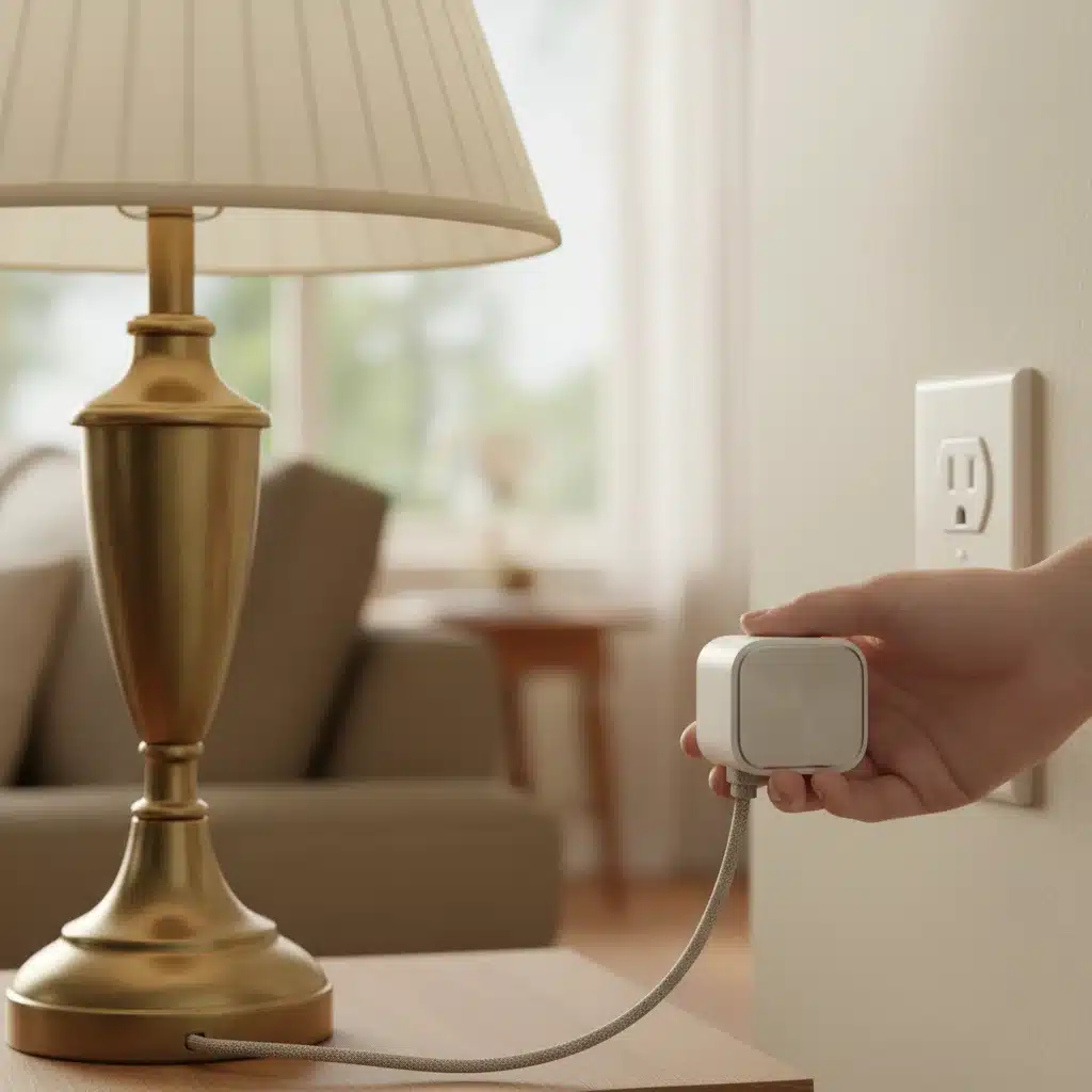 Hand plugging in a smart plug for home automation.