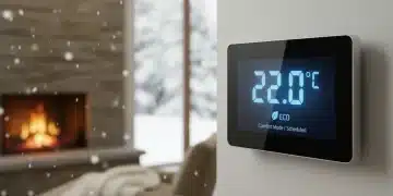Modern smart thermostat displaying energy savings in a warm winter home