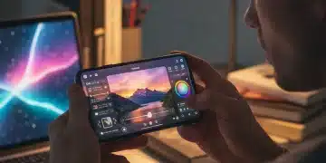 Person editing a landscape photo on a smartphone using a free photo editing app.
