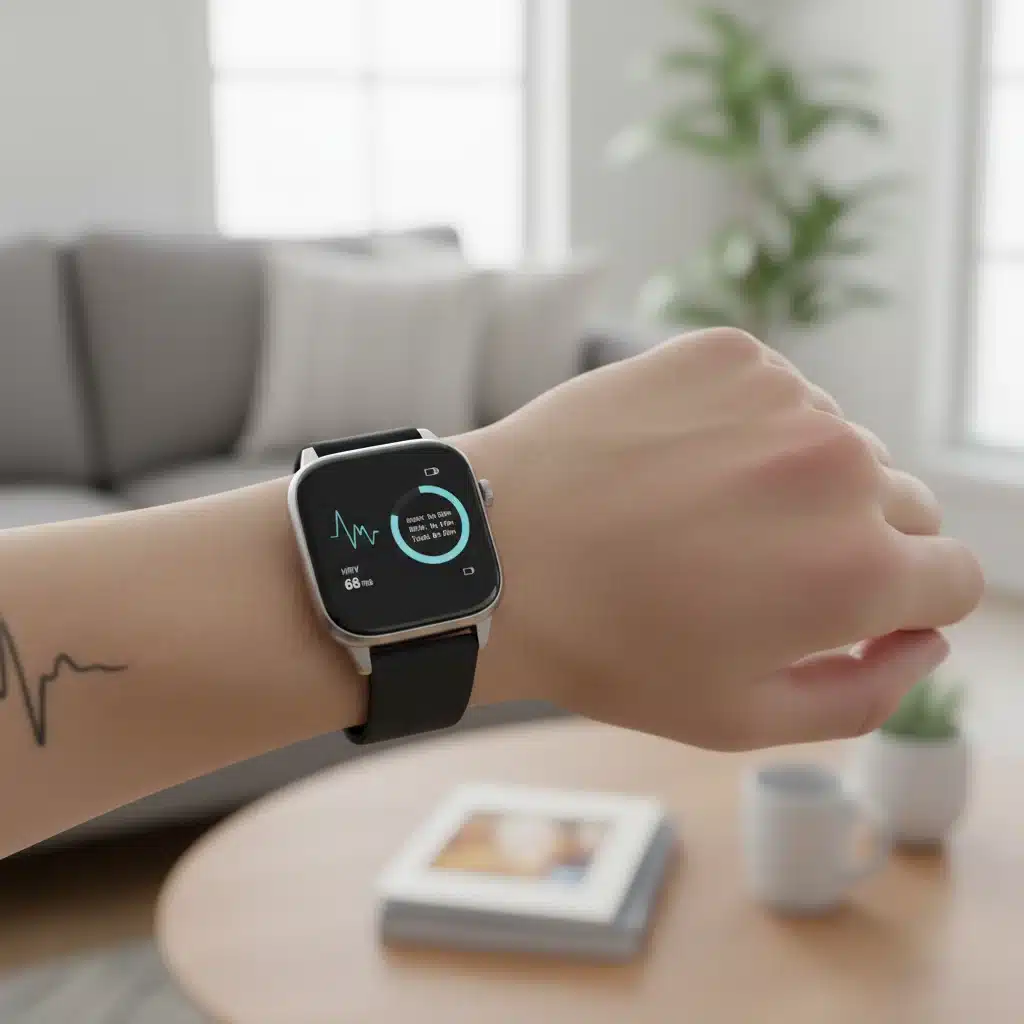 Smartwatch displaying real-time heart rate and sleep data