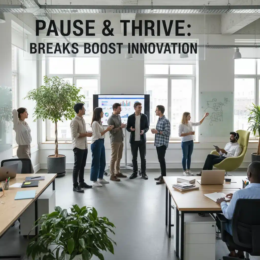 Team collaborating and taking structured breaks, enhancing group productivity.