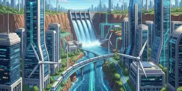 Futuristic cityscape with diverse renewable energy infrastructure, symbolizing US energy market growth.