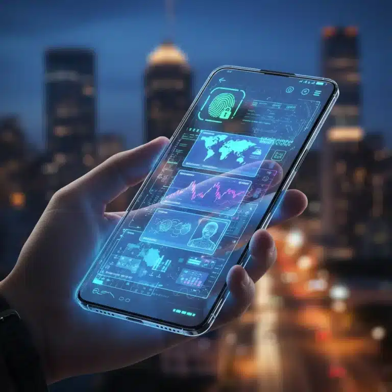 Futuristic smartphone showcasing advanced features in 2026