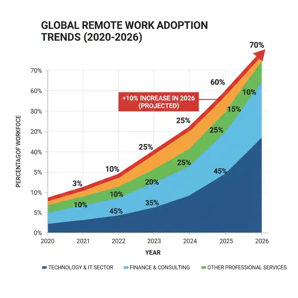 Chart showing the significant increase in remote work adoption percentages by 2026.
