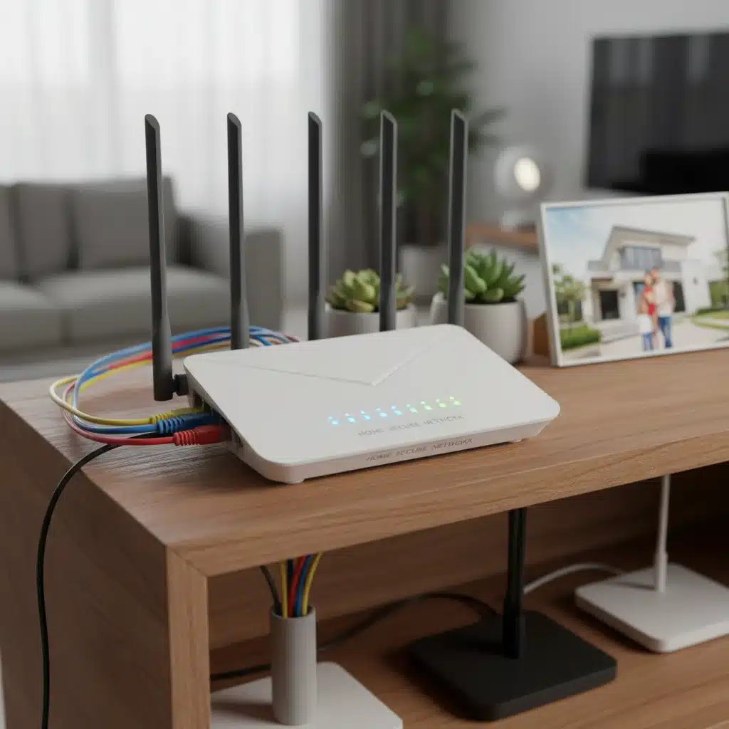 Secure and stable network router with glowing indicator lights, symbolizing robust smart home connectivity.
