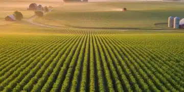 Vast agricultural fields in the US Midwest, symbolizing future harvests and commodity production.