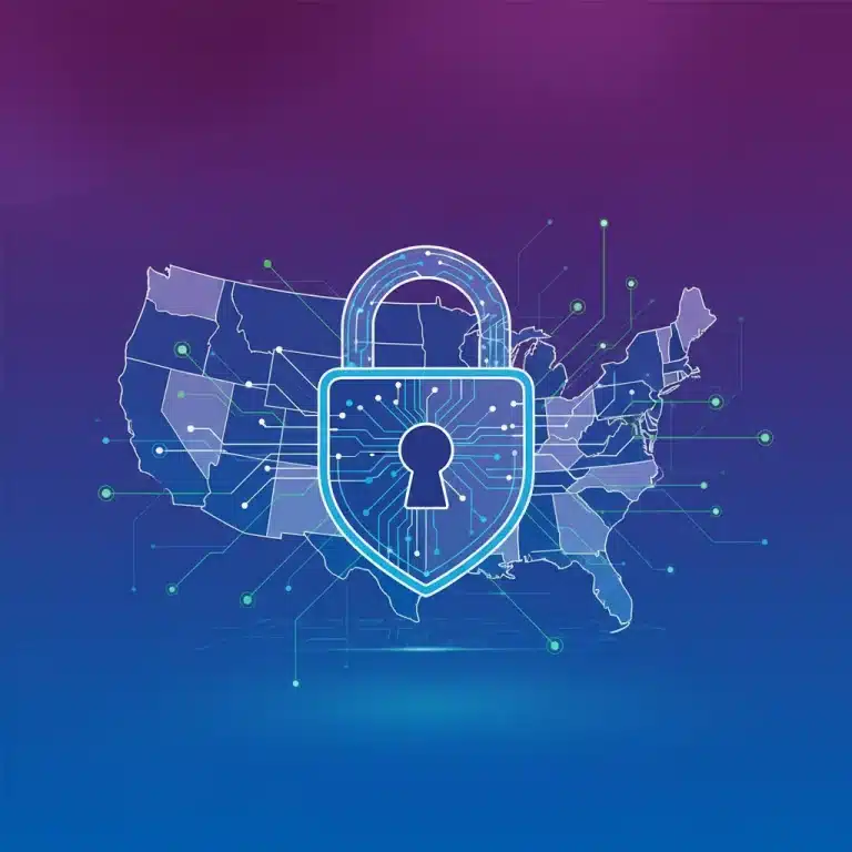 Digital lock over US map representing data privacy laws in 2026
